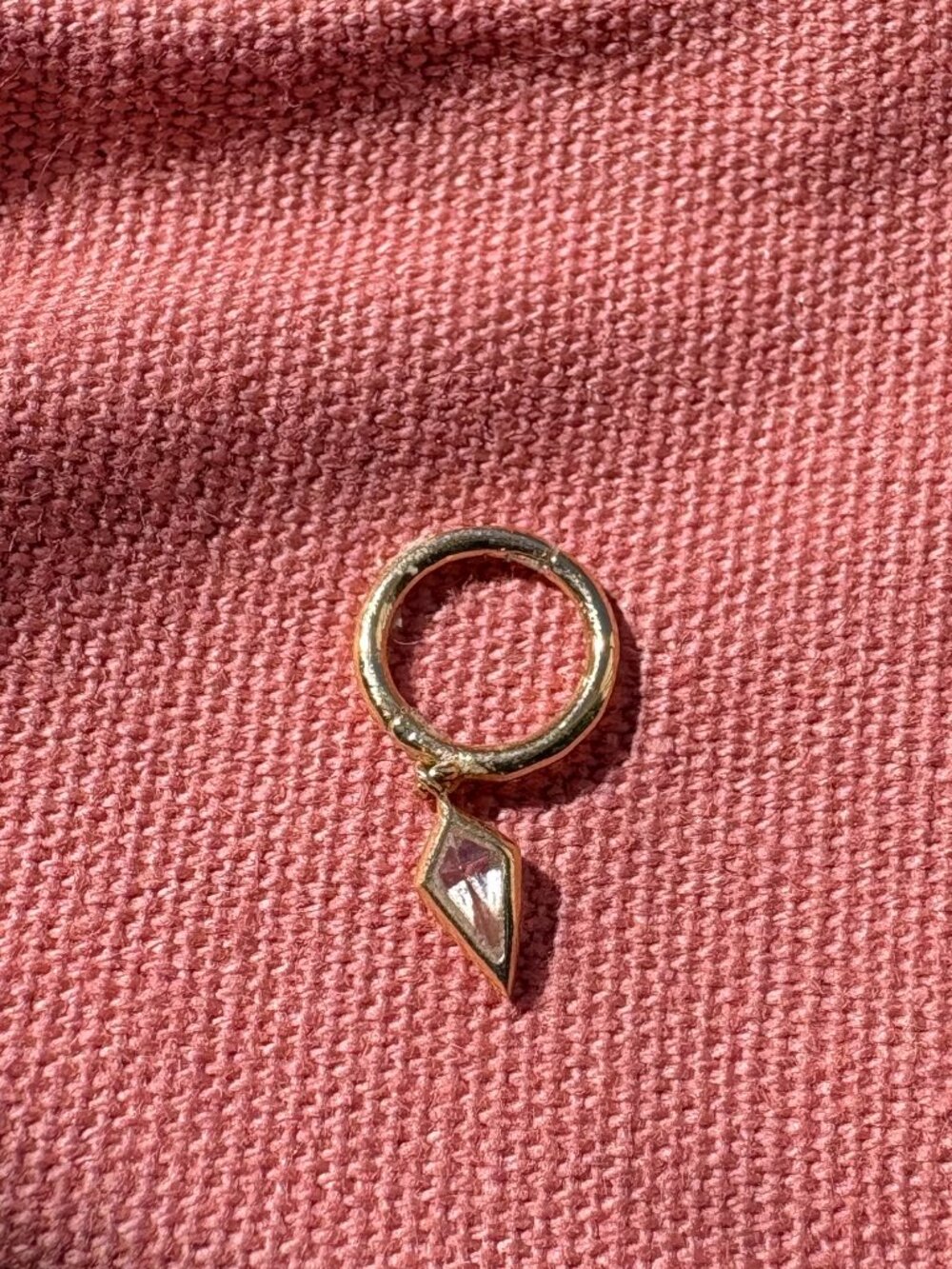 14K gold 6mm clicker hoop with briolette diamond charm